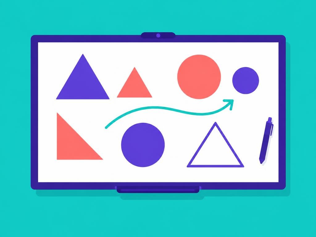 An interactive board with a geometric slide and handwritten annotations